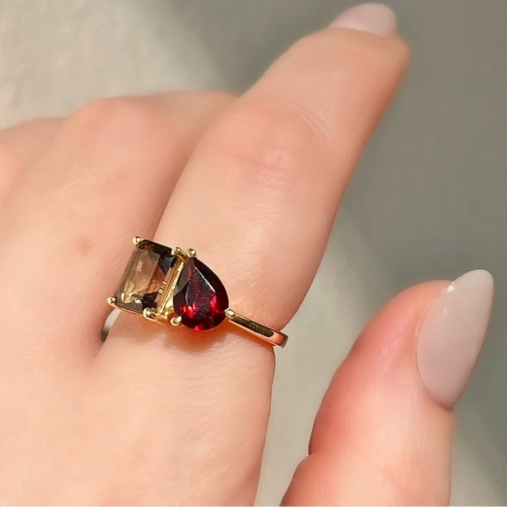Gold Vermeil over Sterling Silver Two Stone Toi et Moi Adjustable Ring - Picture 2 of 3